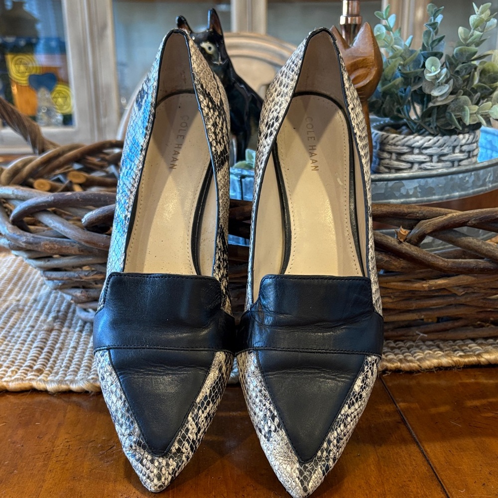Cole Haan Women's Black Snake-Print Pointed Toe Pumps